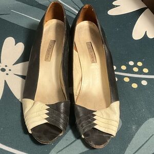 Vintage leather interwoven dress wedge